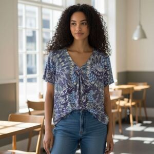 Croft & Barrow Floral V-Neck Top - Blue Purple and Gray